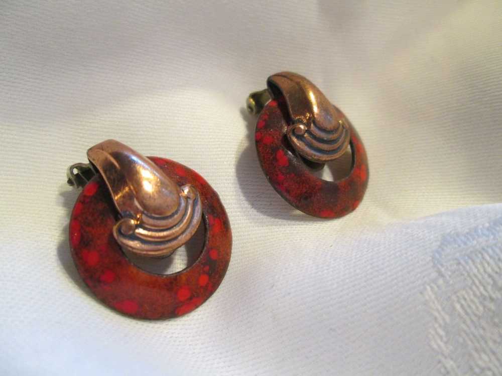 Matisse Orange Enamel Shield Clip-on Earrings - image 3