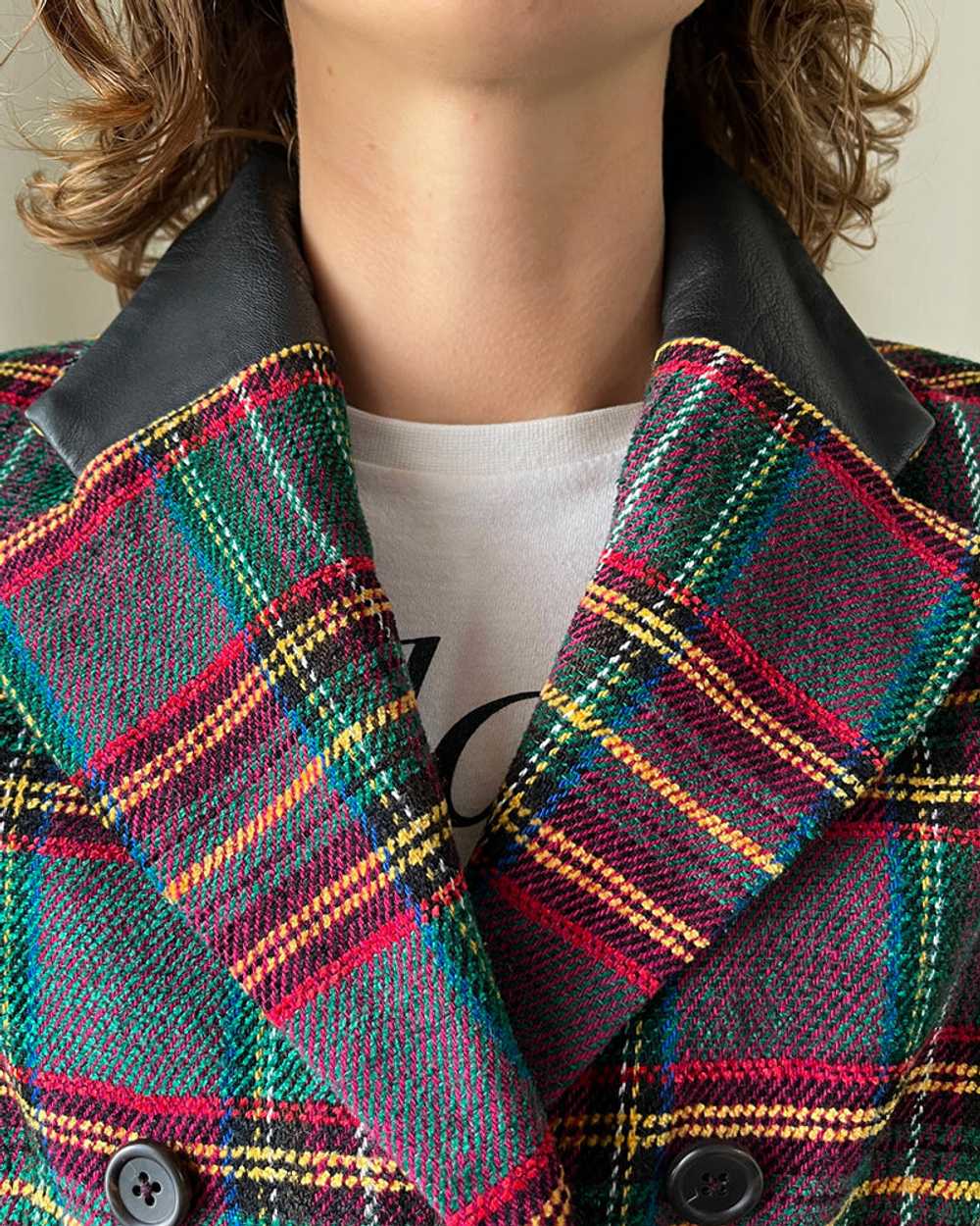 90s Leather Trim Plaid Jacket - image 2