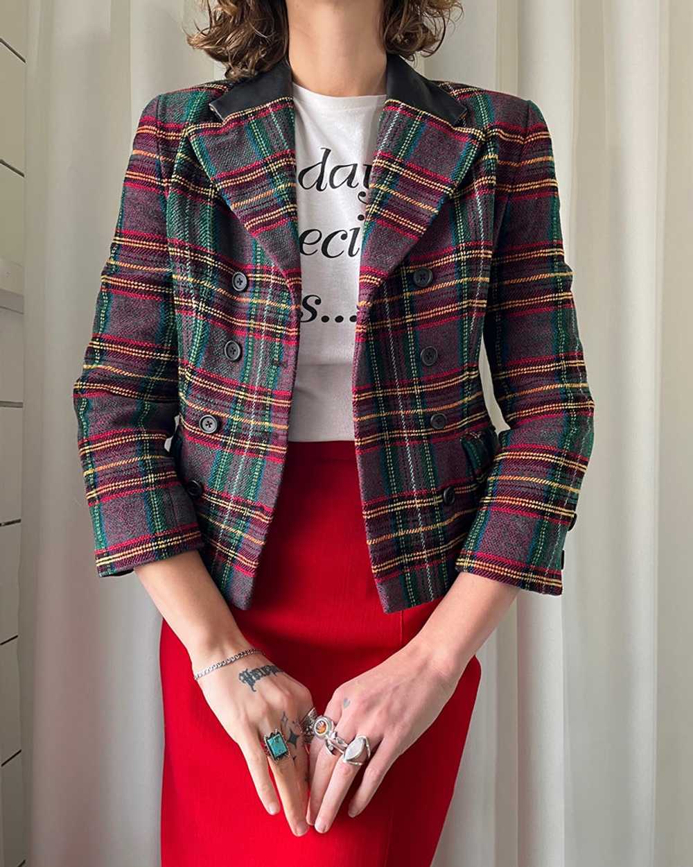 90s Leather Trim Plaid Jacket - image 3