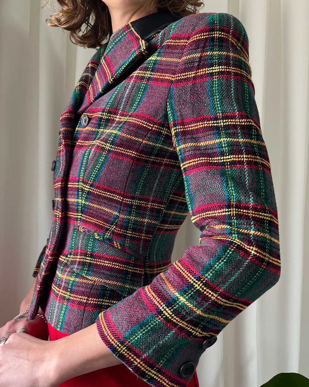 90s Leather Trim Plaid Jacket - image 5