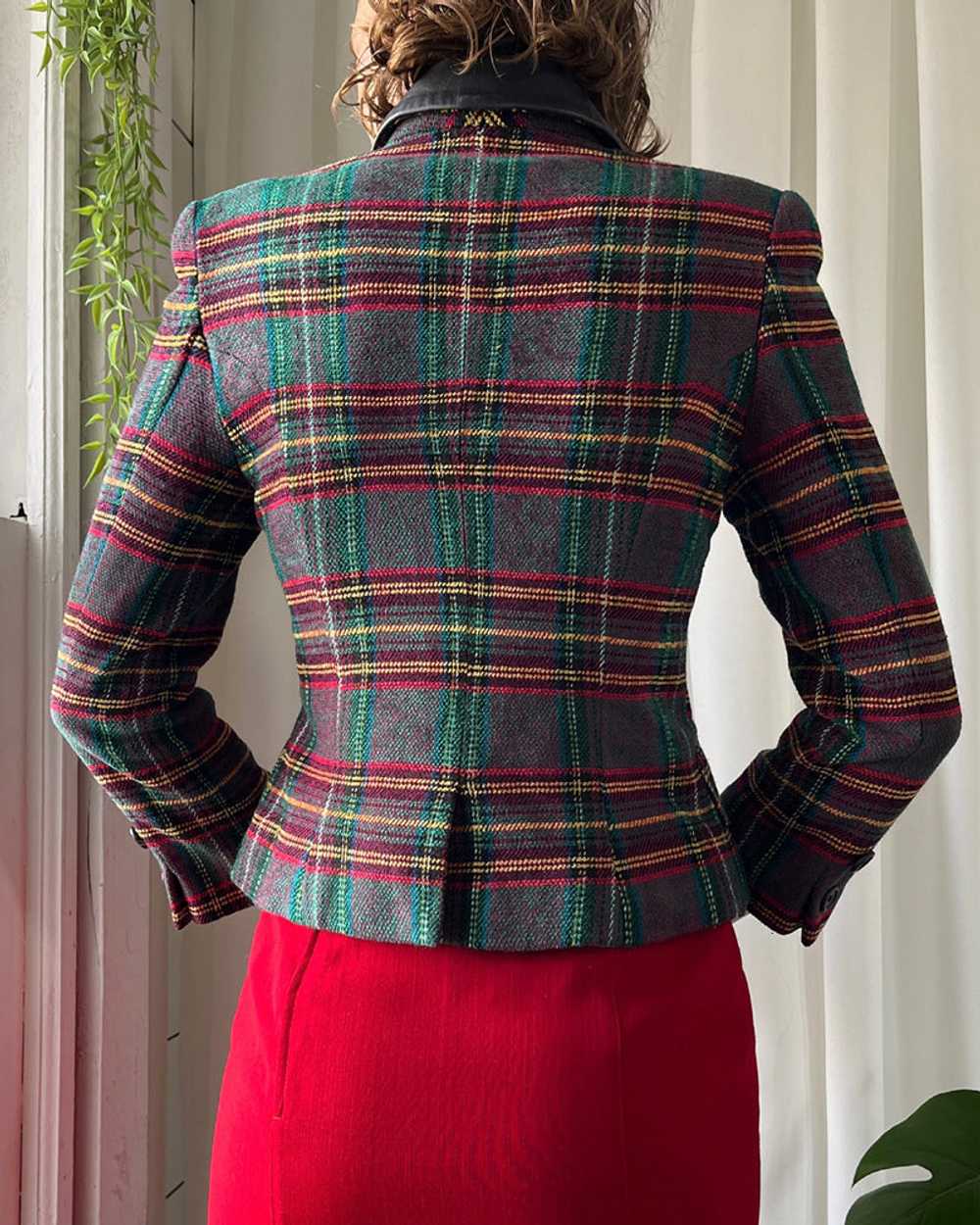 90s Leather Trim Plaid Jacket - image 6