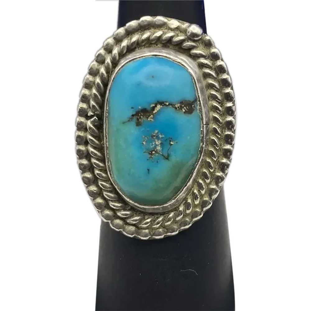 Awesome Sterling Silver Oval Turquoise Ring Large… - image 1