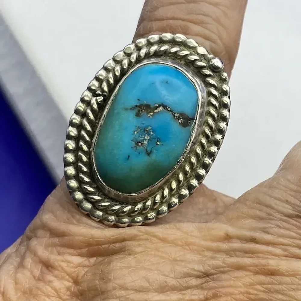 Awesome Sterling Silver Oval Turquoise Ring Large… - image 2
