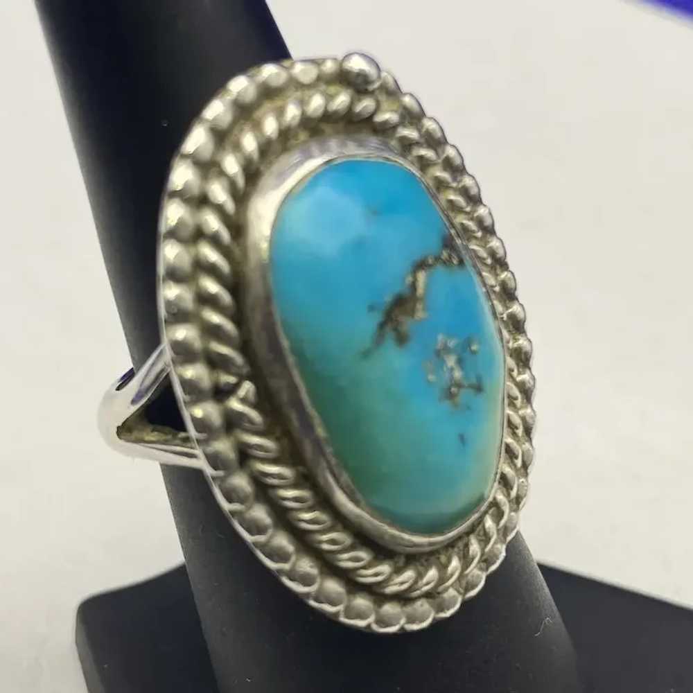 Awesome Sterling Silver Oval Turquoise Ring Large… - image 3