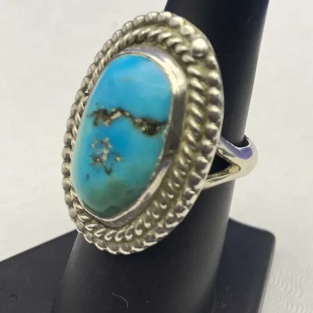 Awesome Sterling Silver Oval Turquoise Ring Large… - image 4