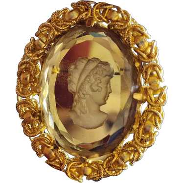 Vintage Probably Juliana Faceted Glass Cameo Broo… - image 1