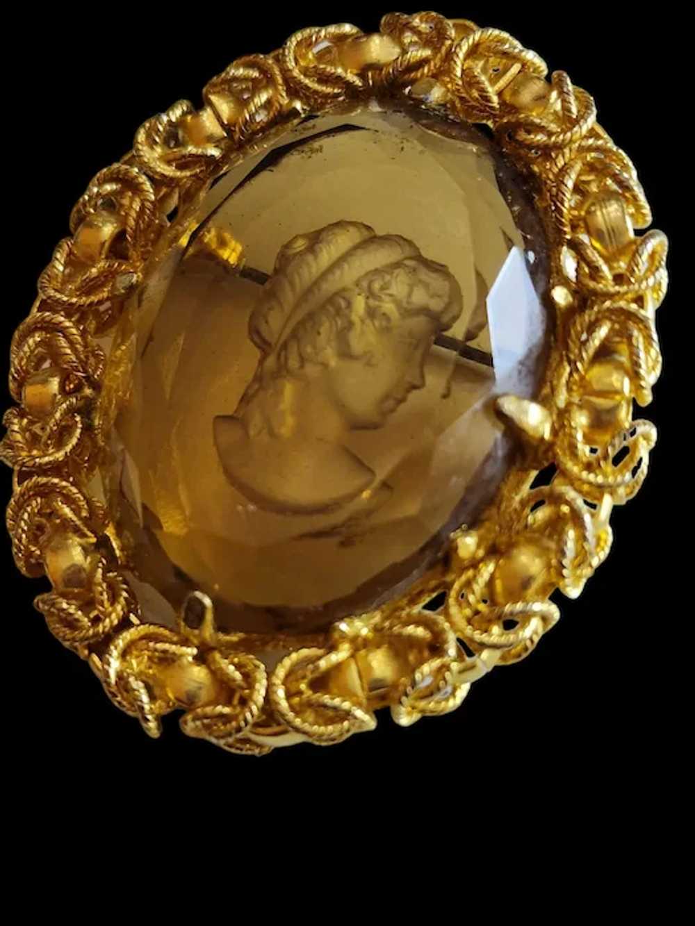 Vintage Probably Juliana Faceted Glass Cameo Broo… - image 2