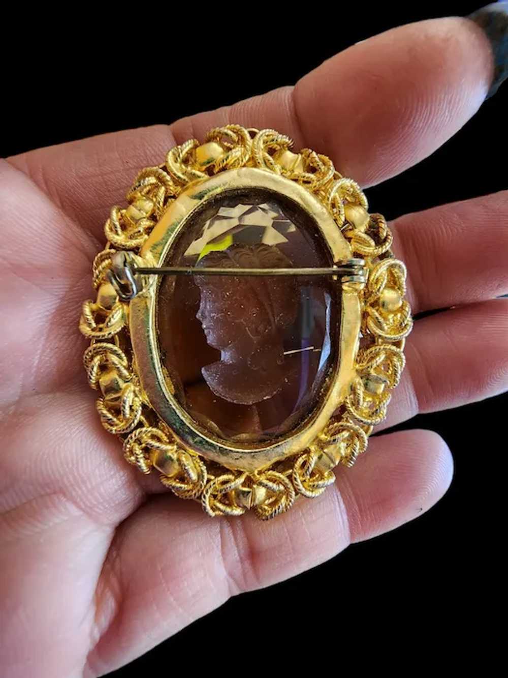 Vintage Probably Juliana Faceted Glass Cameo Broo… - image 3