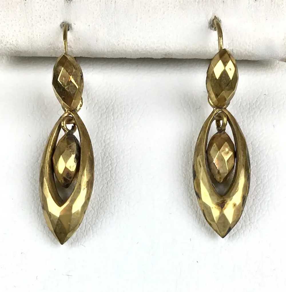 Lovely Antique Faceted Gold Day Night Drop Earrin… - image 2