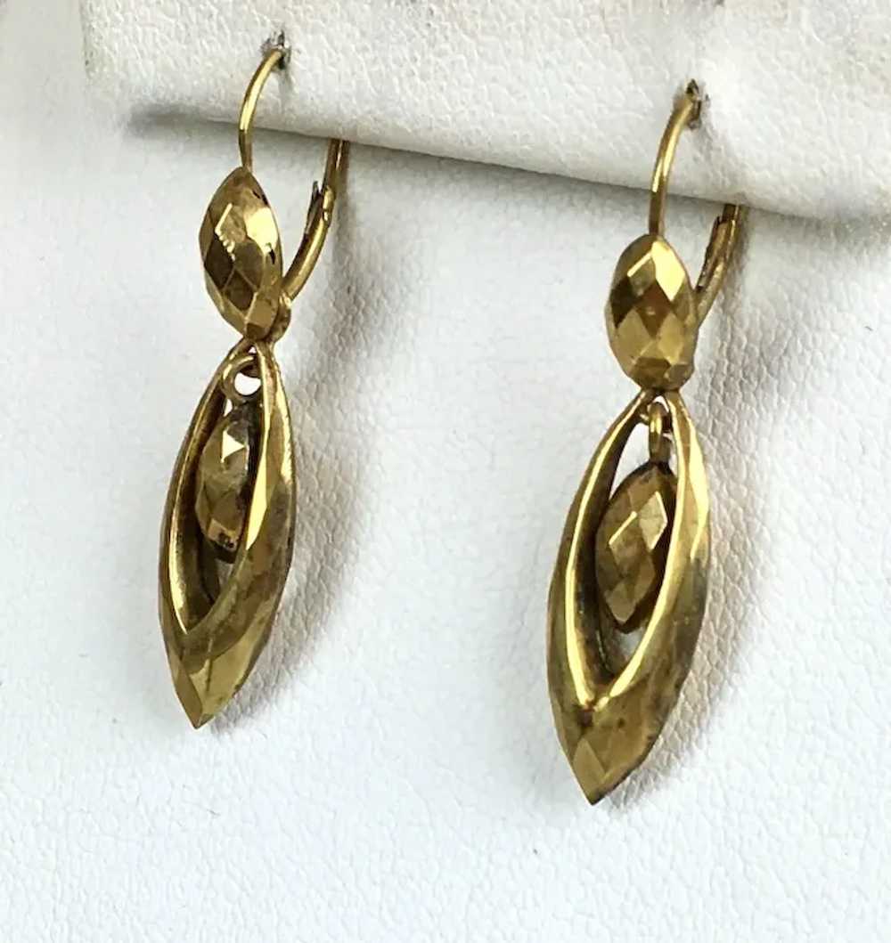 Lovely Antique Faceted Gold Day Night Drop Earrin… - image 3