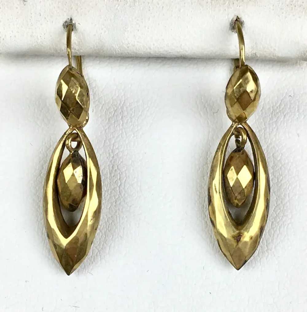 Lovely Antique Faceted Gold Day Night Drop Earrin… - image 6