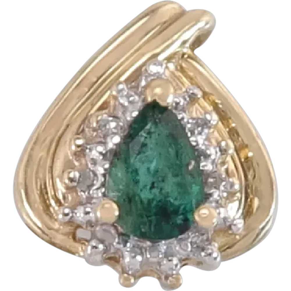 Designer 10K Yellow Gold .37ct Genuine Emerald & … - image 1