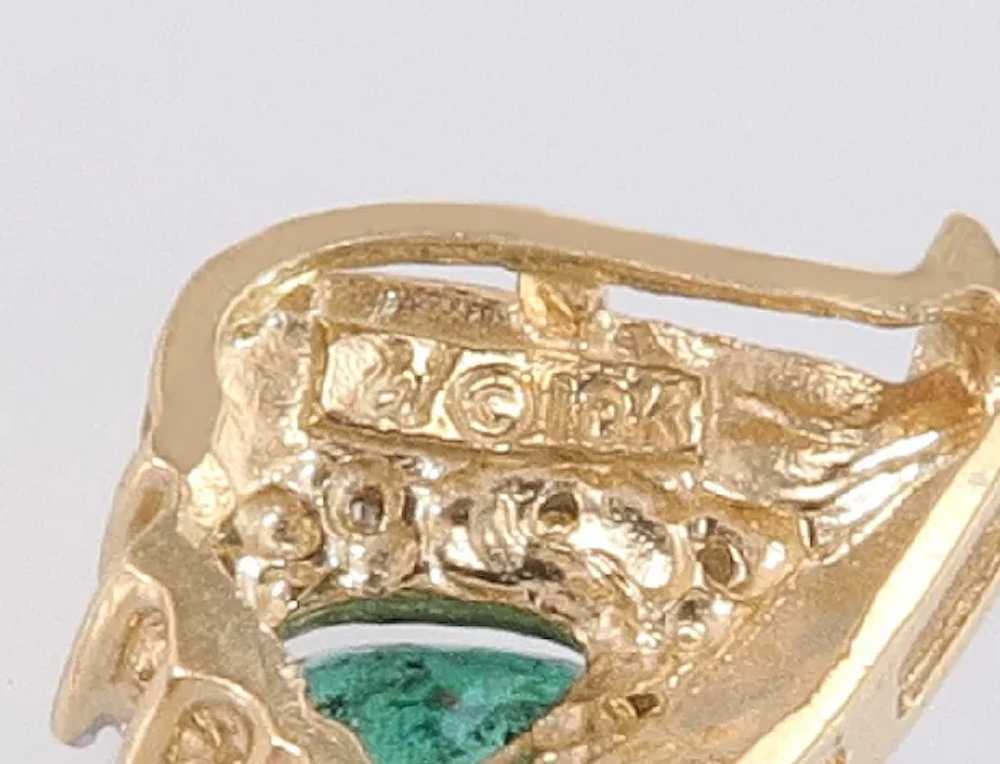 Designer 10K Yellow Gold .37ct Genuine Emerald & … - image 4