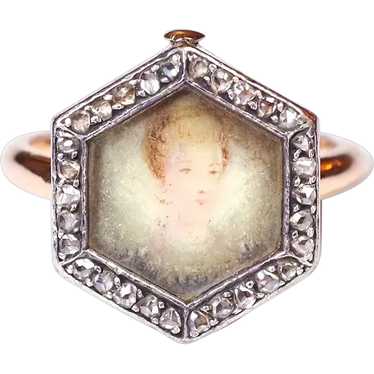 Georgian diamond portrait ring in rose gold 18k a… - image 1