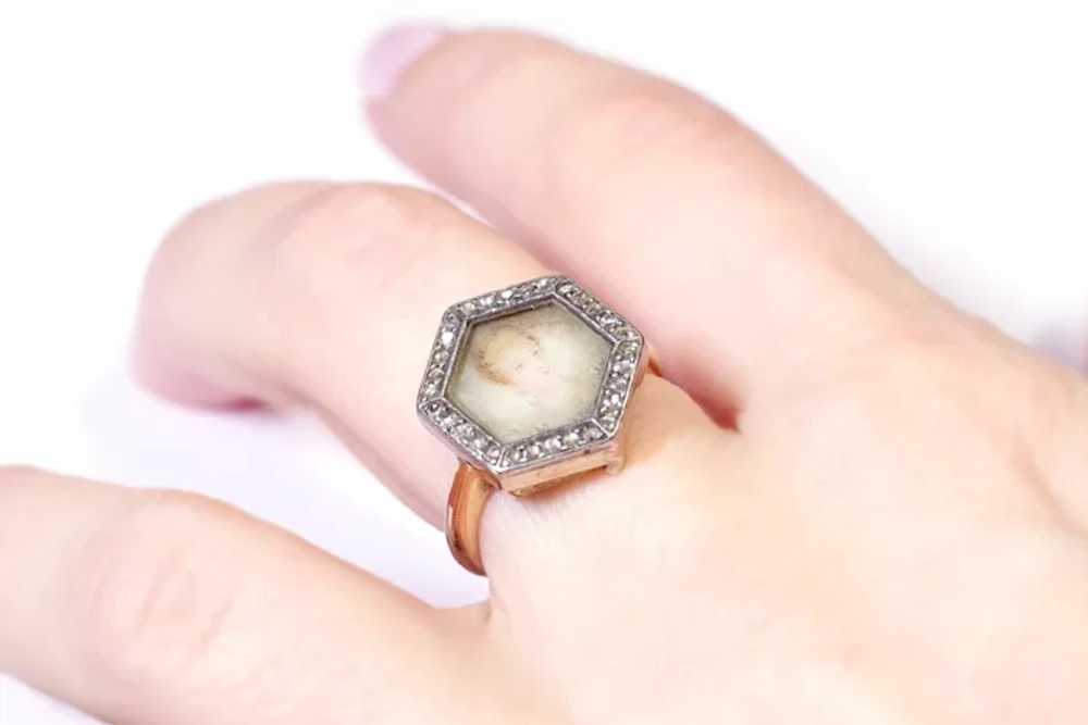 Georgian diamond portrait ring in rose gold 18k a… - image 5