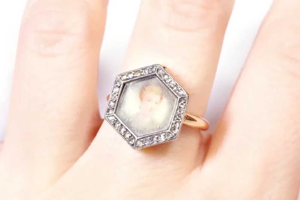 Georgian diamond portrait ring in rose gold 18k a… - image 6