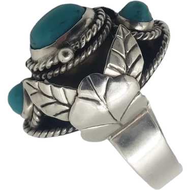 Vintage Sterling Silver Mexico Taxco Turquoise Pi… - image 1