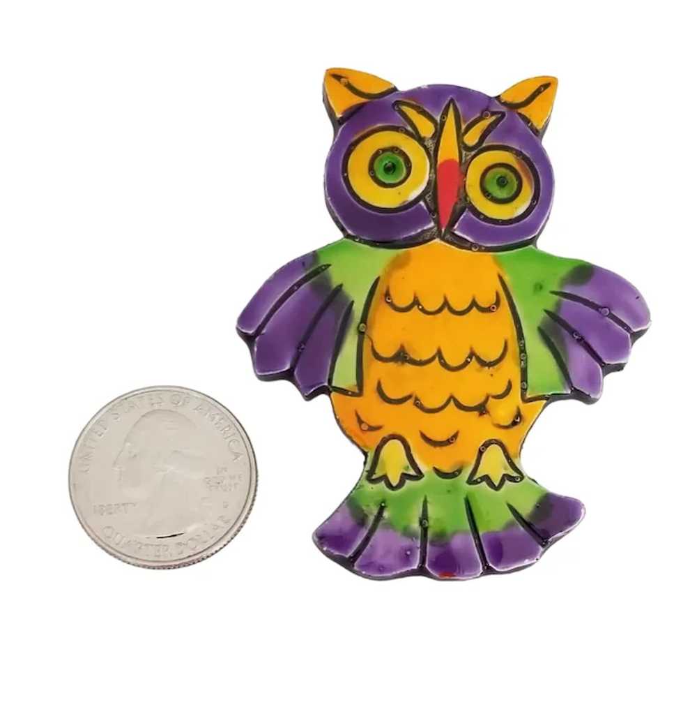 Plastic Multi Color Owl Pin, Made In West Germany… - image 4