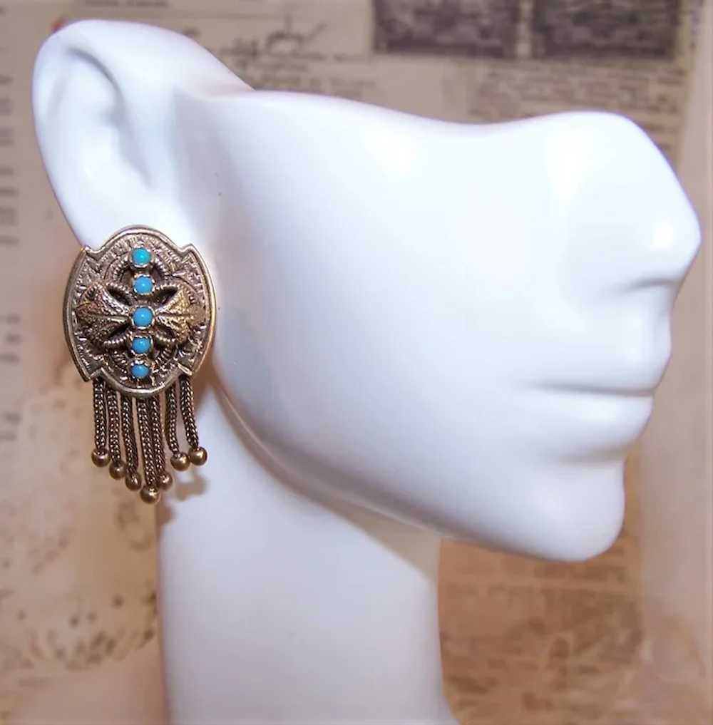 Antique Victorian 14K Gold Turquoise Tassel Earri… - image 5