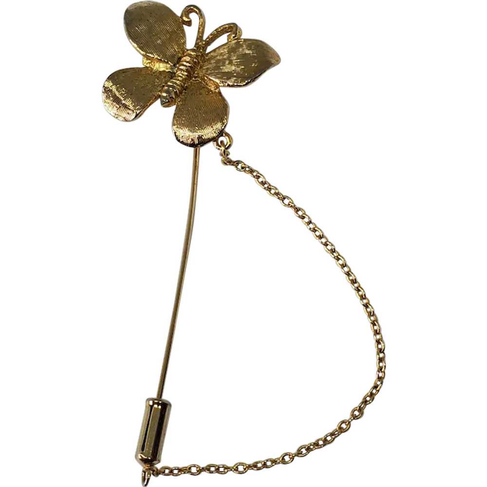 Cadoro Textured Gold Tone Butterfly Stick Pin Wit… - image 1