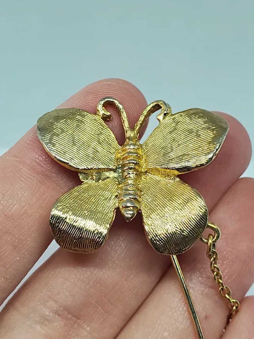 Cadoro Textured Gold Tone Butterfly Stick Pin Wit… - image 2