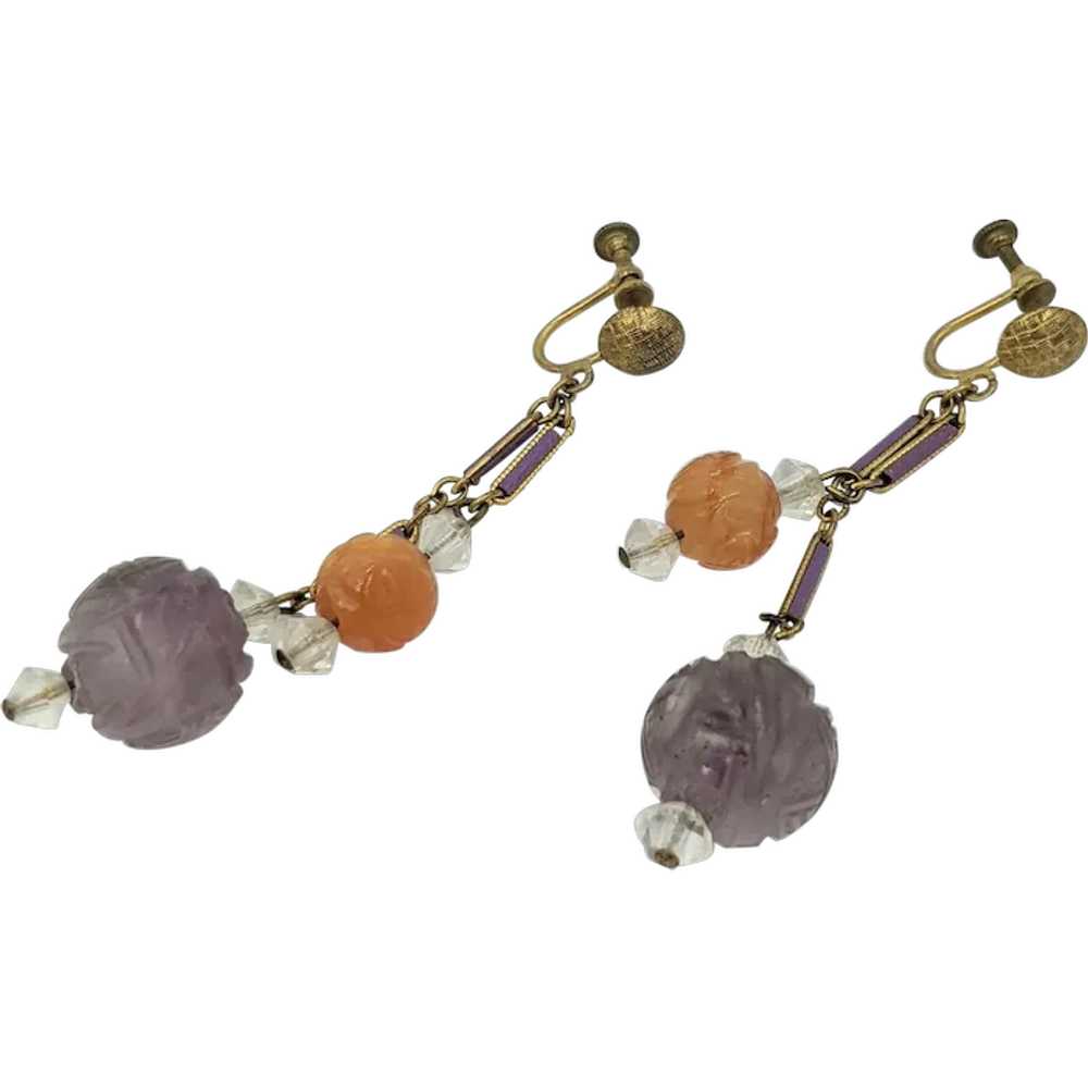 Antique Art Deco Chinese Amethyst Carnelian Ename… - image 1