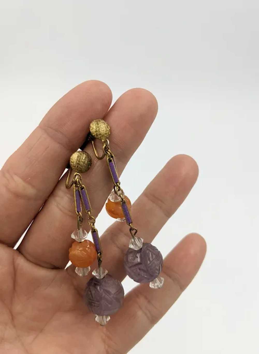 Antique Art Deco Chinese Amethyst Carnelian Ename… - image 2