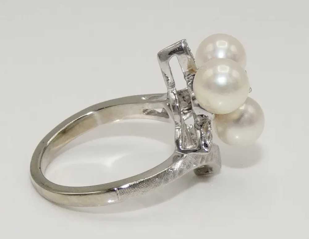 14K White Gold Ring with Cultured Pearls & DIamon… - image 2