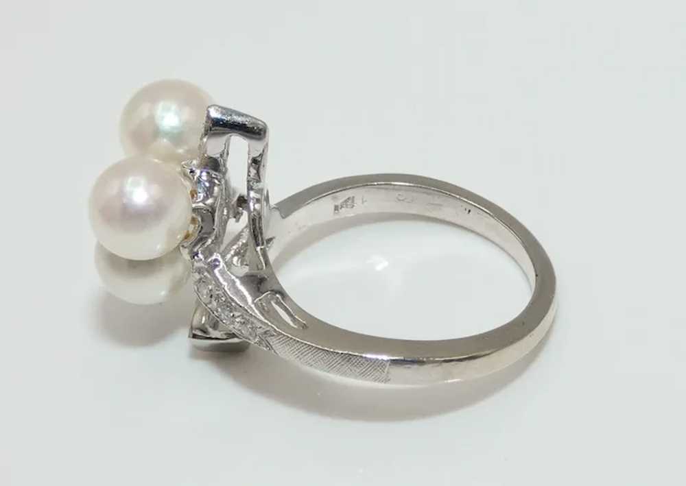 14K White Gold Ring with Cultured Pearls & DIamon… - image 3