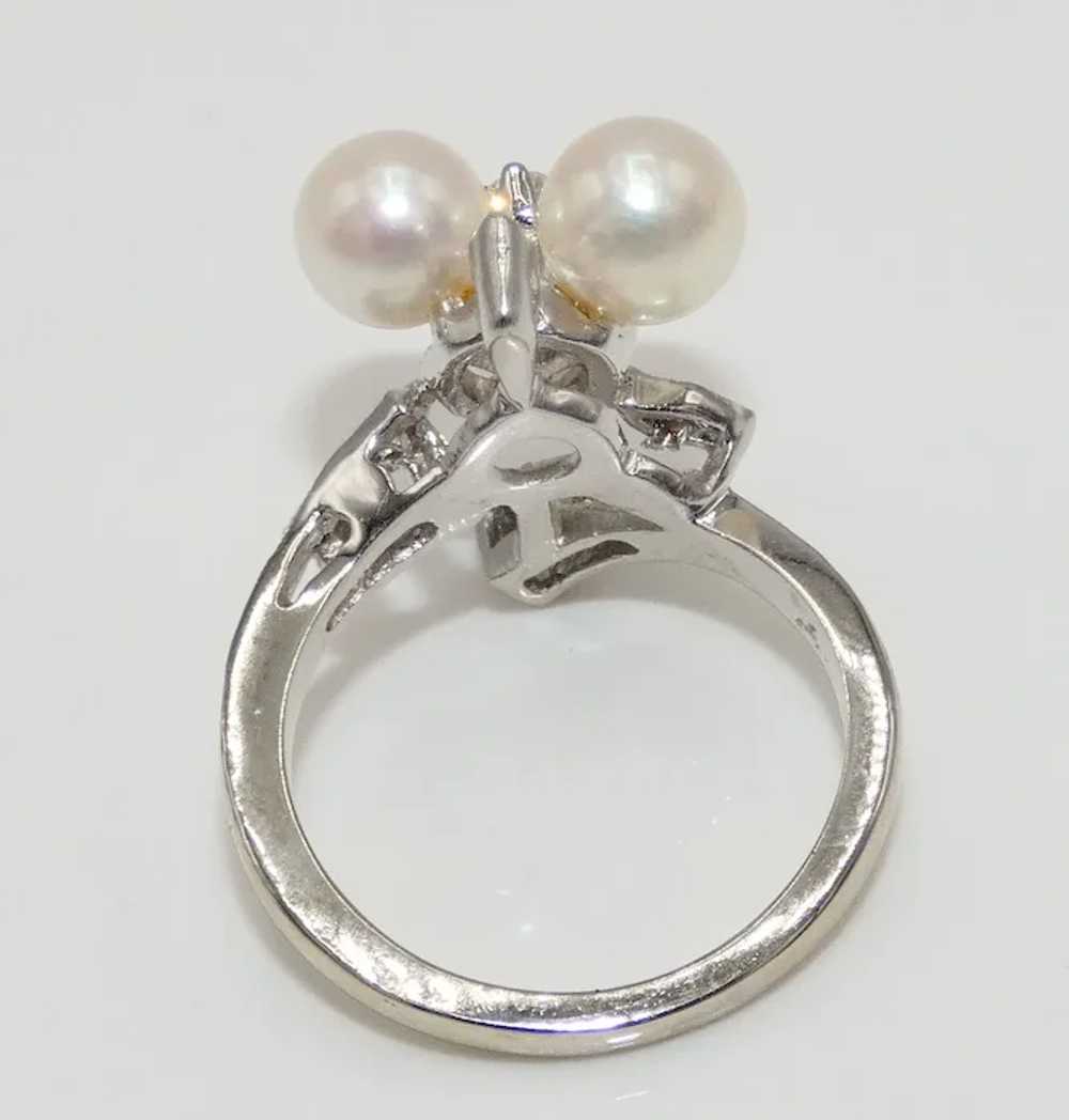 14K White Gold Ring with Cultured Pearls & DIamon… - image 4