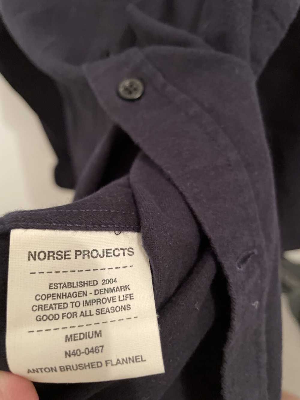 Norse Projects Anton navy brushed flannel button … - image 4