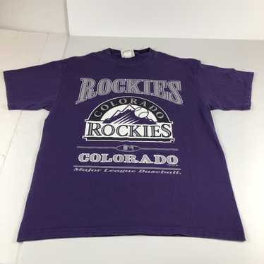 VTG Nutmeg Colorado Rockies Purple 90s MLB Jersey Print USA T Shirt