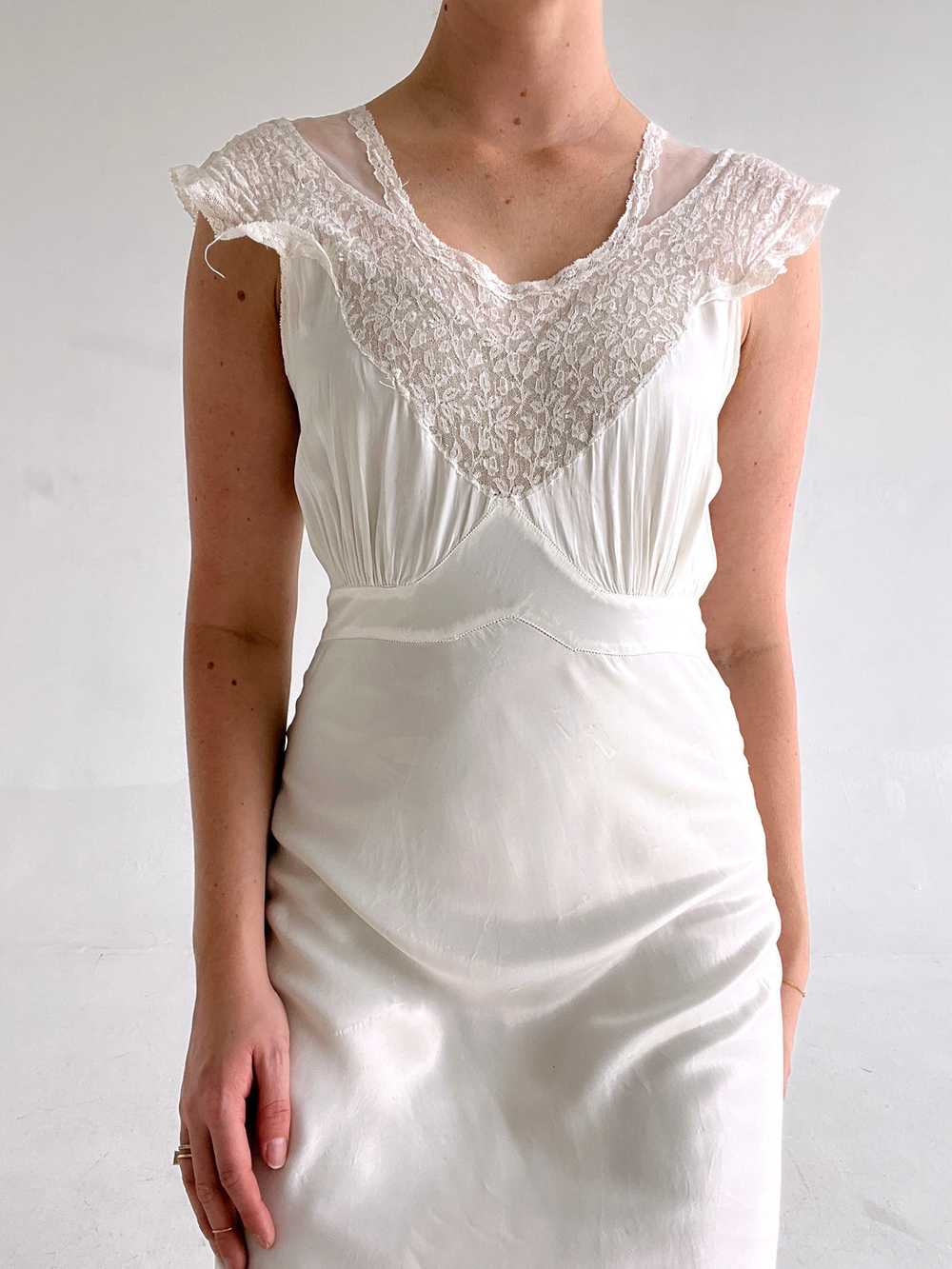 1930's Bridal White Slip Dress with White Lace - image 1