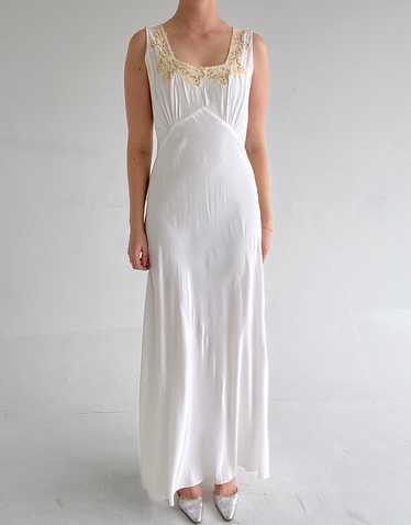 1940's Bridal White Slip Dress with Cream Lace