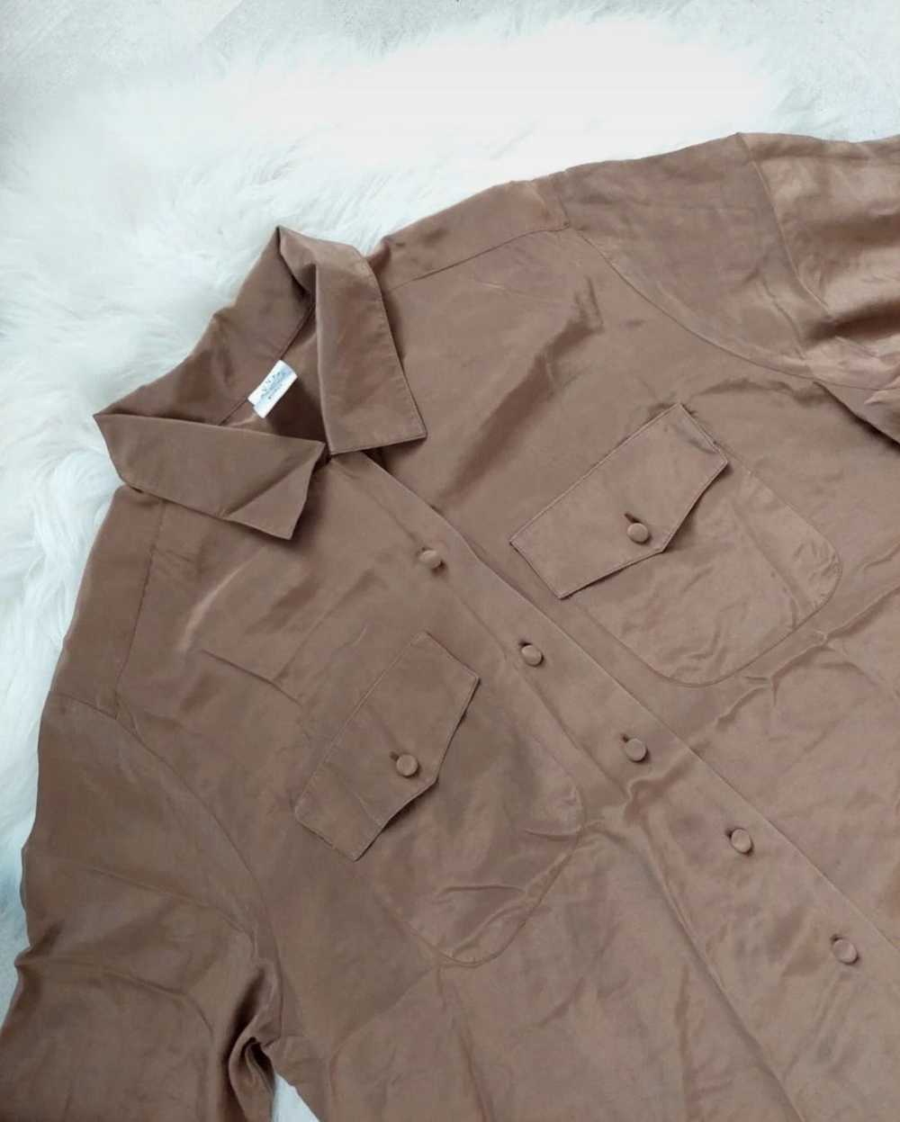 Vintage 100%silk shirt chocolate brown - image 2