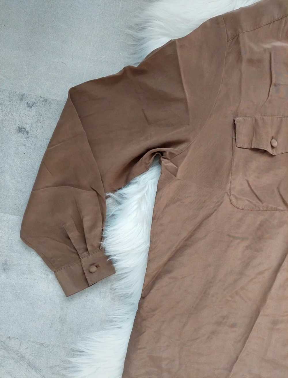 Vintage 100%silk shirt chocolate brown - image 3