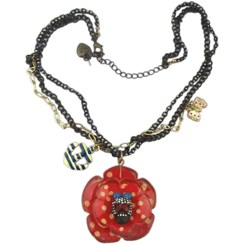 Vintage Betsey Johnson Quirky Flower Skull Charm … - image 1