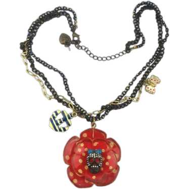 Vintage Betsey Johnson Quirky Flower Skull Charm … - image 1