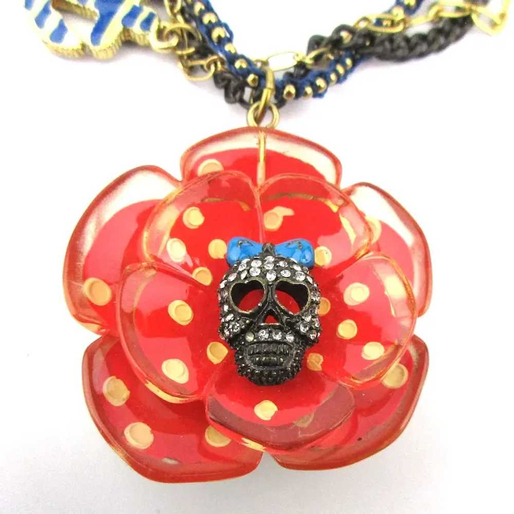 Vintage Betsey Johnson Quirky Flower Skull Charm … - image 2