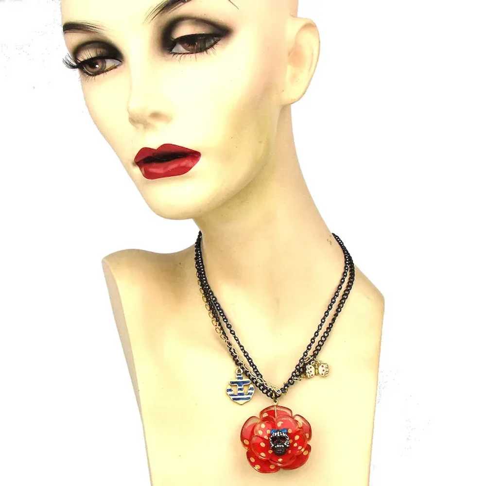 Vintage Betsey Johnson Quirky Flower Skull Charm … - image 3