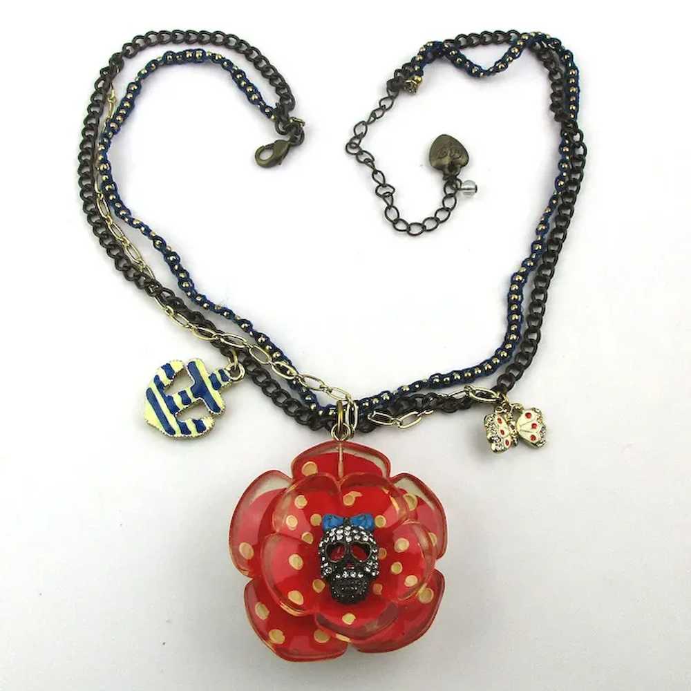 Vintage Betsey Johnson Quirky Flower Skull Charm … - image 5