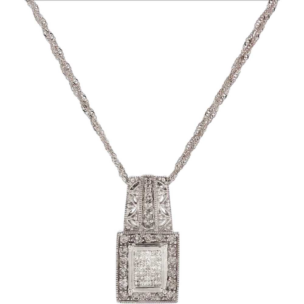 Diamond Filigree Square Pendant Chain Necklace 14… - image 1