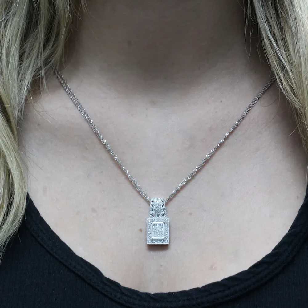 Diamond Filigree Square Pendant Chain Necklace 14… - image 2