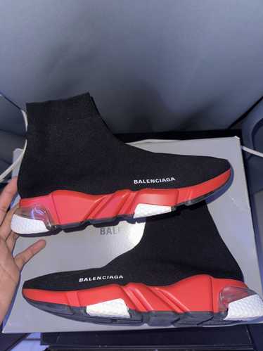 Balenciaga Men's Speed LT Clear Sock Sneakers - Black Red - Size 12