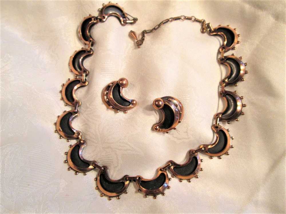 Renoir Copper Quarter-Moon Anodized Necklace and … - image 1