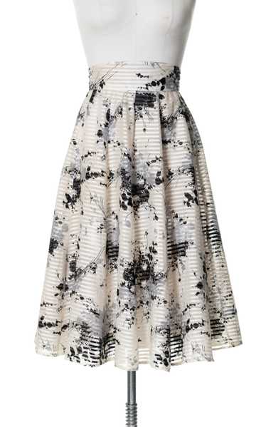 1950s Foliage Printed Cotton Skirt with Tulle Pett