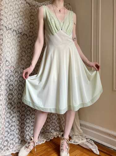 1960s Mint Green Nylon Embroidered Slip Dress - image 1