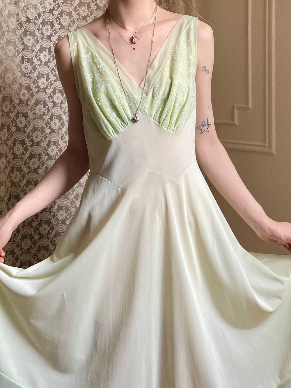1960s Mint Green Nylon Embroidered Slip Dress - image 2