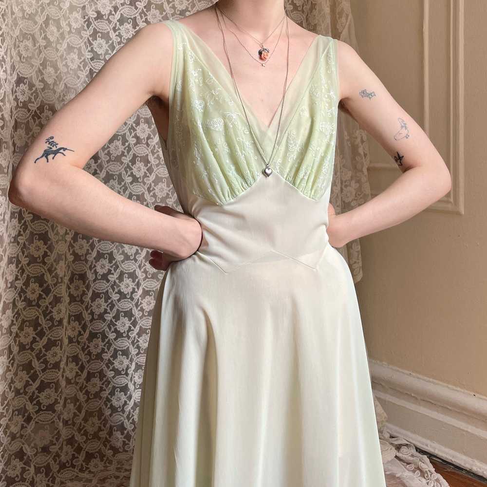 1960s Mint Green Nylon Embroidered Slip Dress - image 3