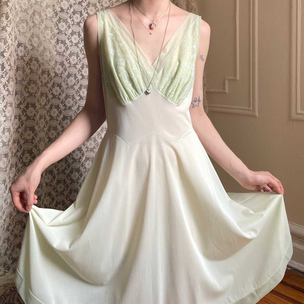 1960s Mint Green Nylon Embroidered Slip Dress - image 4